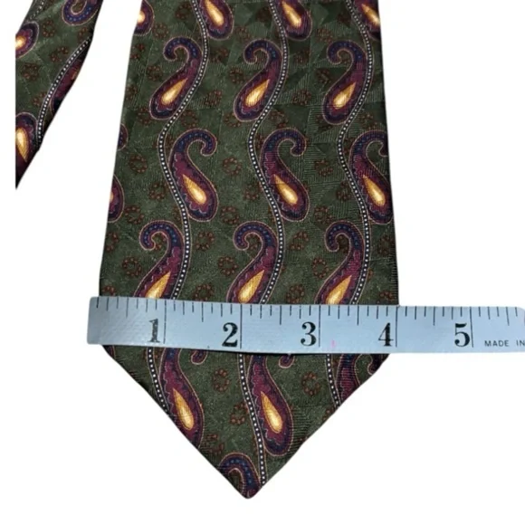 Bill Blass Black Label Green Paisley Necktie 100% Silk - Picture 7 of 10
